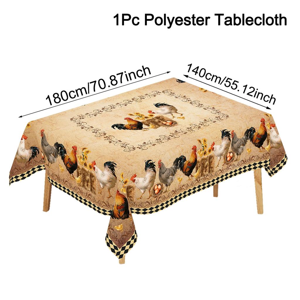 1pc Rooster Tablecloth 140x180cm Rustic Chicken Rectangular Polyester Table Cover for Home Kirchen Dining Room Table Decor