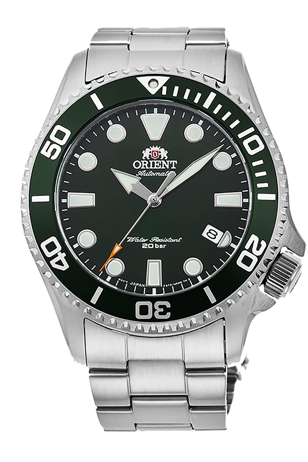 

Orient Men s Japanese Automatic/Hand-Winded 200M Diver Style Watch RA-AC0K, Green, Bracelet Automatic Watch.