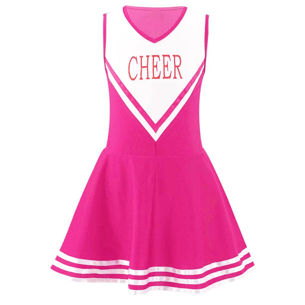 Kids Girls Cheerleading Costume School Performance Cosplay Party Clothing Sleeveless Letter Print Dress
