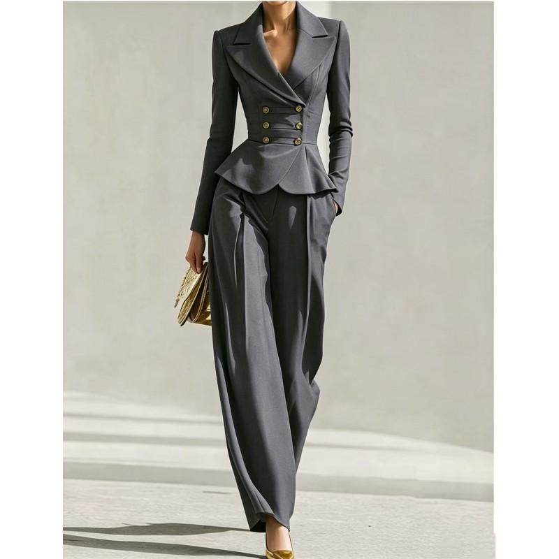 Womens 2026 Elegant Tailored Blazer Wide-Leg
