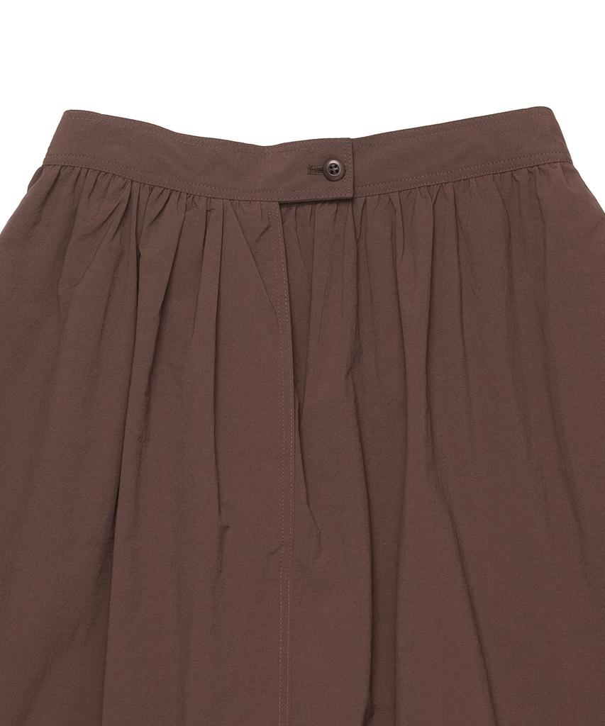 Cotton Bell Shirred Balloon Skirt - Brown