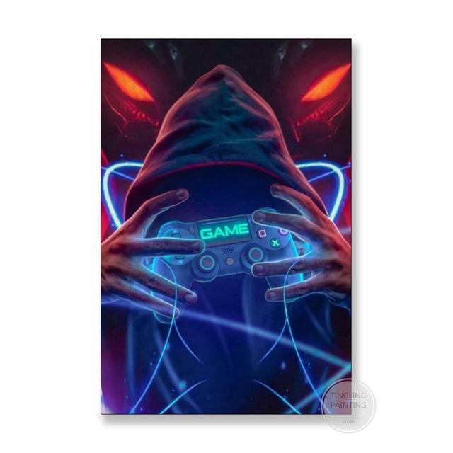 Rám z masivního dřeva Herní rukojeť Plátno Barevná stěna Umělecké obrazy Gamepad Obrazy plakátů Obývací pokoj Herna Domácí dekorace Dárky pro hru