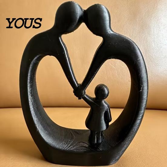 3D Printed Family Sculpture of Three Figurine, Heart-Shaped Parent & Child Statue, Matte Texture Home Decor Ornament, Creative Gift for