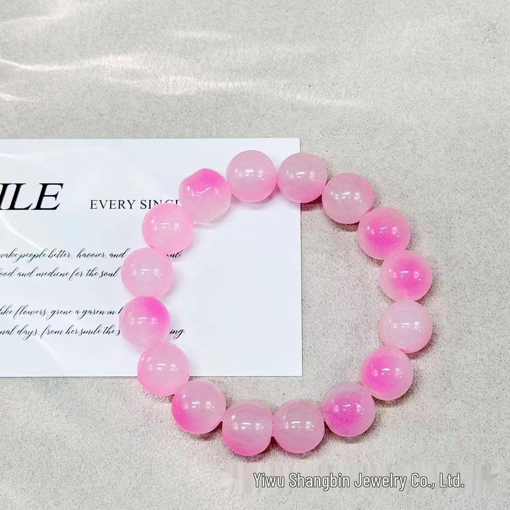 Gradient Glazed Glass Bead Bracelet - 12mm Ice Transparent Ring Wrap, Soft Disc Finish, Student Bracelet, Best Friend Gift