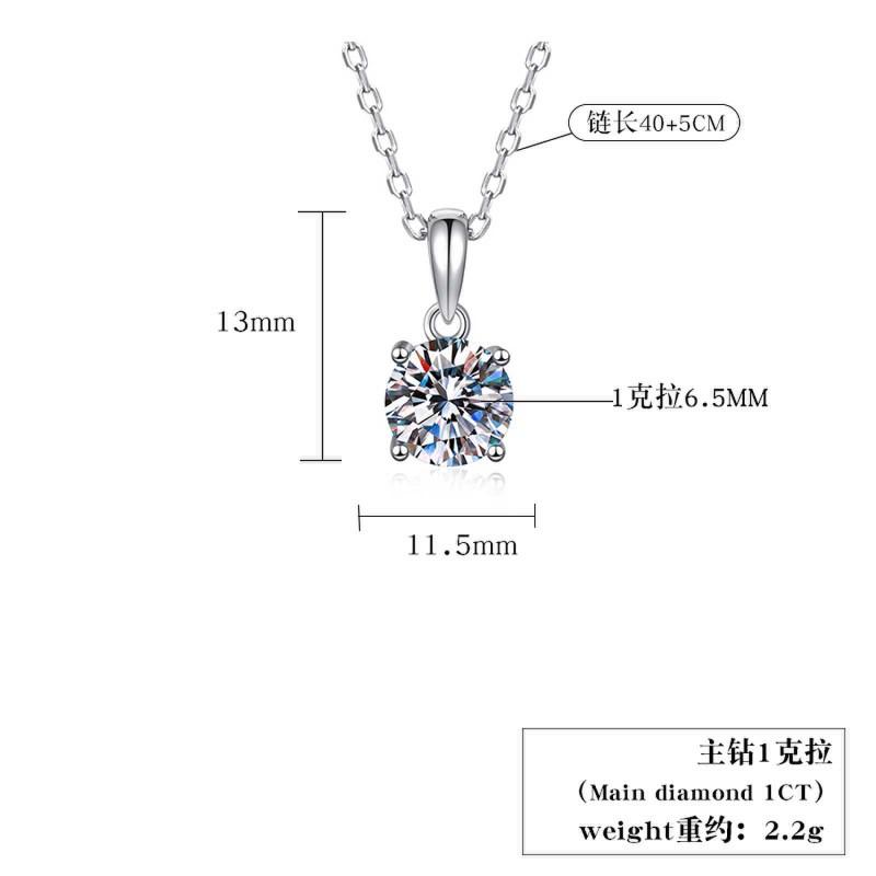 Moissanite Pendant Necklace Women 1ct Solitaire 4-Prong Setting Sterling Chain Minimalist Choker 925
