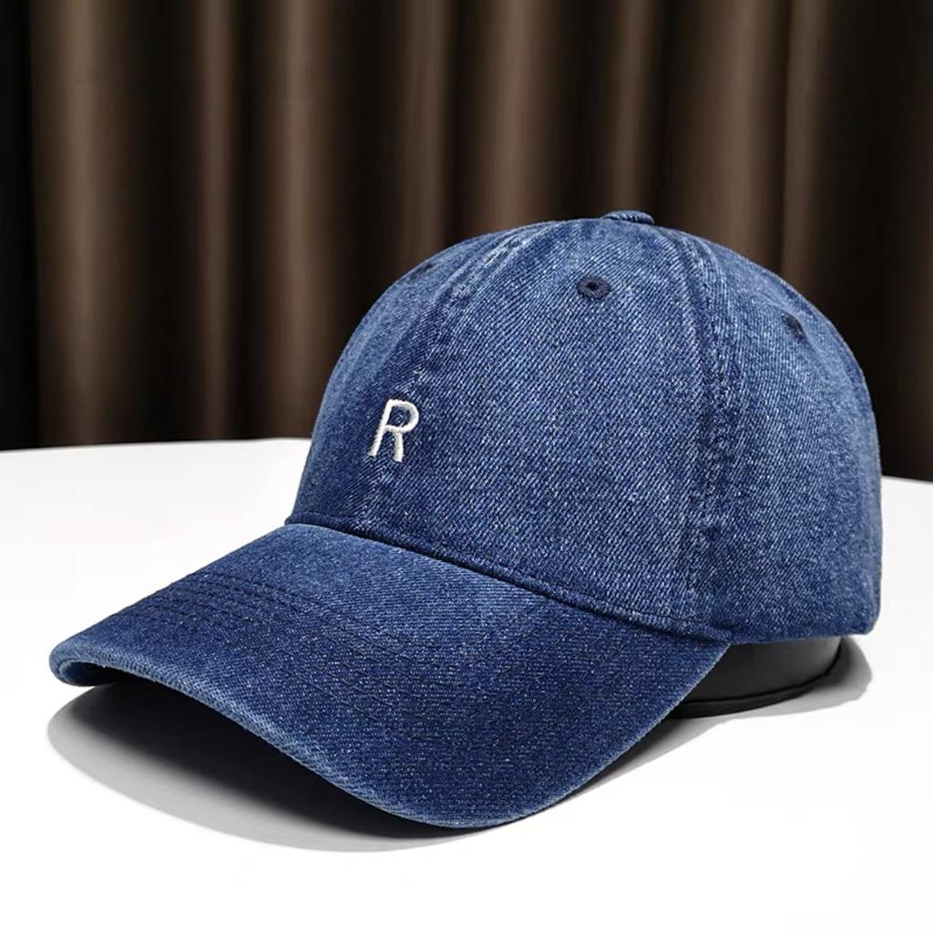 Peaked hat, sun hat, casual letter retro men's and women's spring and summer new denim blue washed baseball cap