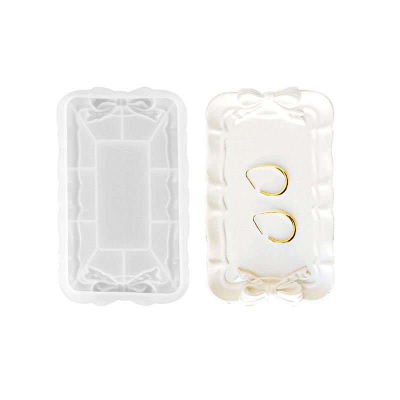 Bowknot Storage Tray Silicone Mold Jewelry Display Pan Epoxy Resin Molds Rectangle Candle Cup Coaster Gypsum Plsater DIY