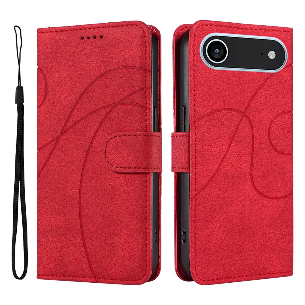 For iPhone 17 Air Wallet Case Leather Phone Cover Stand with Curved Line Design