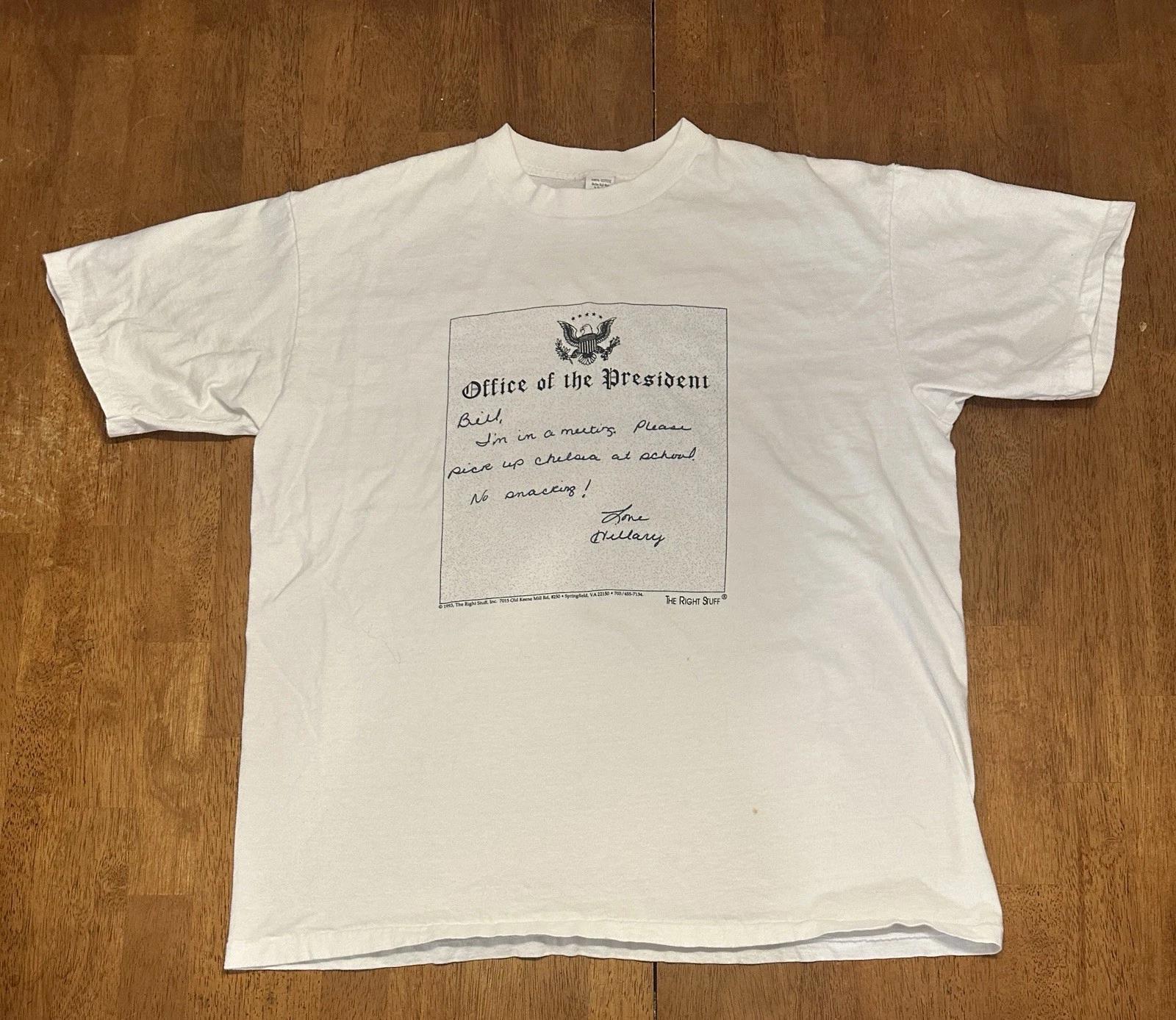 Vintage 90s Hillary Bill Clinton T Shirt XL Single Stitch The Right Stuff Funny 2XL