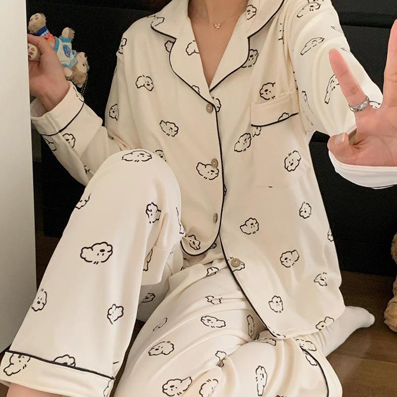 Lazy pajamas women's autumn and winter 1011 imitation cotton women's loungewear wearable suit spring and autumn winter thin