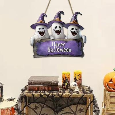 Halloweenový trpaslík Značka na dvere Drevená značka s Boo trpaslíkom Visí Rustikálna Šťastný Halloween Duch Značka pre Farmársky dom Predné dvere Veranda Stena Dekorácia