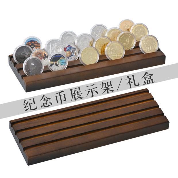 Cross-Border Commemorative Coin Display Stand - Single-Layer Flat Pine Wood Burnt Finish for Coin Display & Authentication.