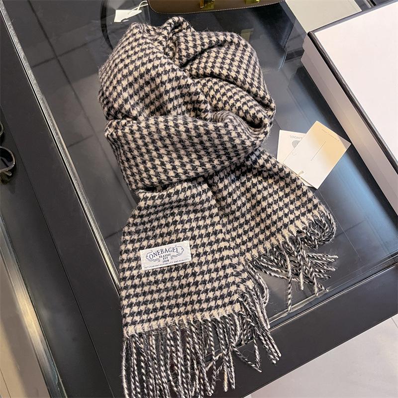 New plaid wool scarf women's winter retro versatile cold-proof and warm scarf