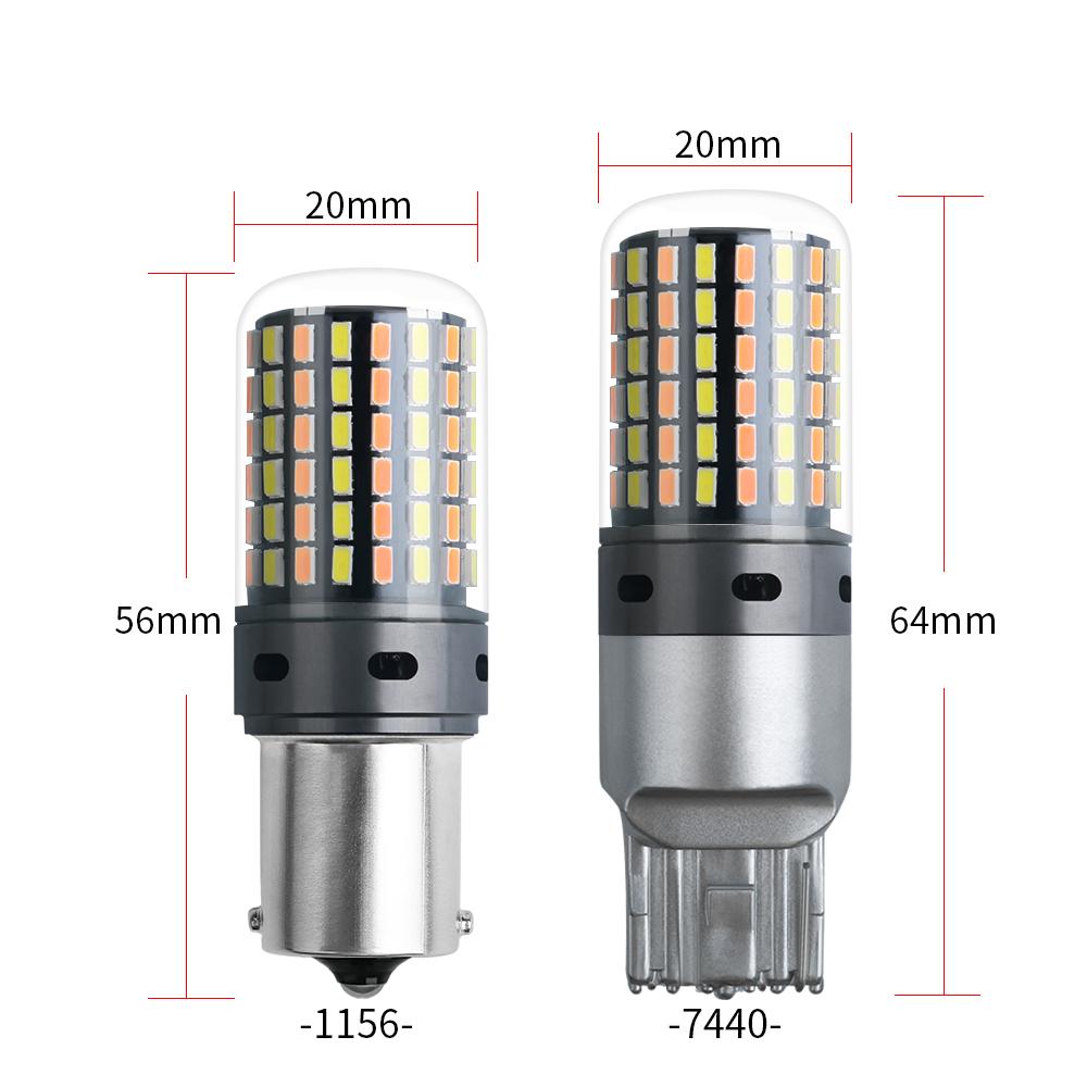 2X 1156 BA15S P21W 1156 BAU15S PY21W Led Canbus No Error 7440 W21W T20 3014 120SMD Car DRL Lamp Signal Light  White Yellow 12V
