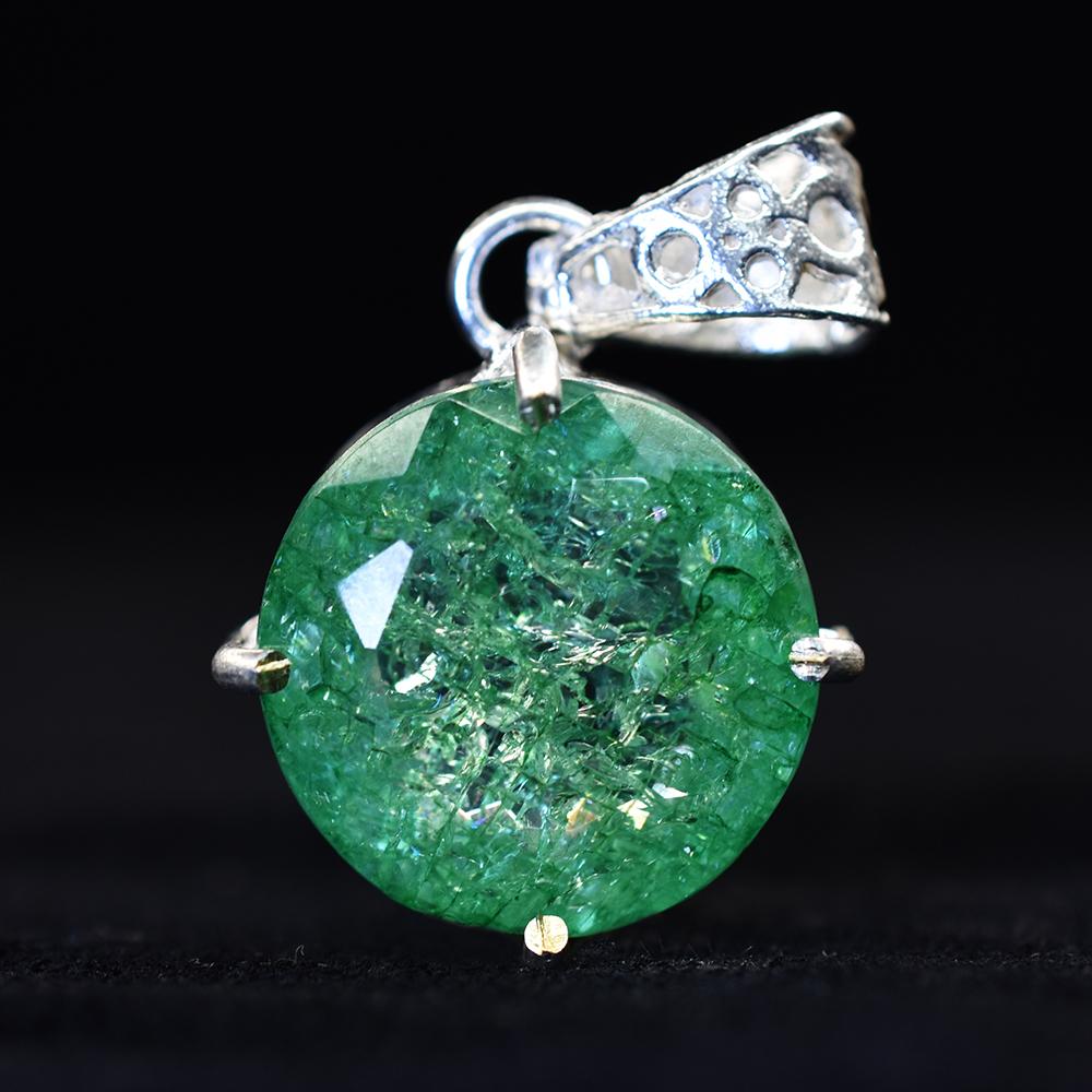 Top Quality Natural Green Emerald 37 Ct CERTIFIED Round 925 Sterling Silver Gems MY.PD-177-NS