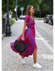 2024 European & American Women's Summer V-Neck Print Tie-Up Dress