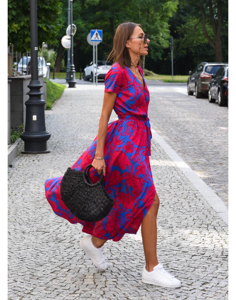 2024 European & American Women's Summer V-Neck Print Tie-Up Dress