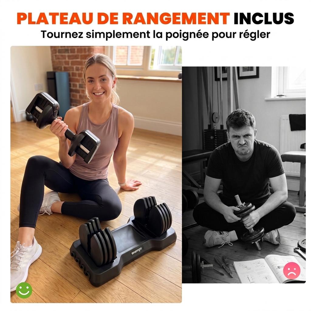 Quick-Adjustable Dumbbells, 5 Levels, 2 X 11 Kg, Safety Lock, Non-Slip Handle, Storage Bases, Black