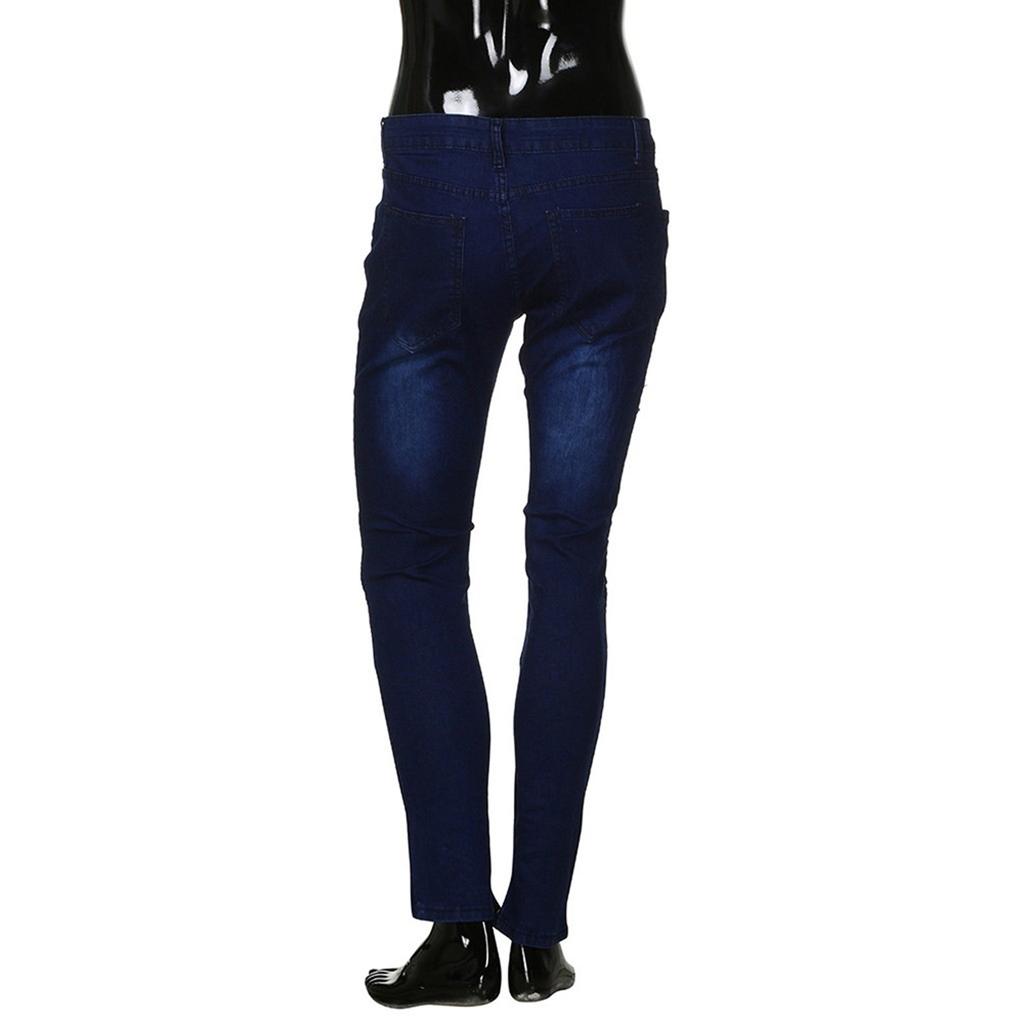 Men Slim Biker Zipper Denim Jeans Skinny Frayed Pants Distressed Rip Trousers