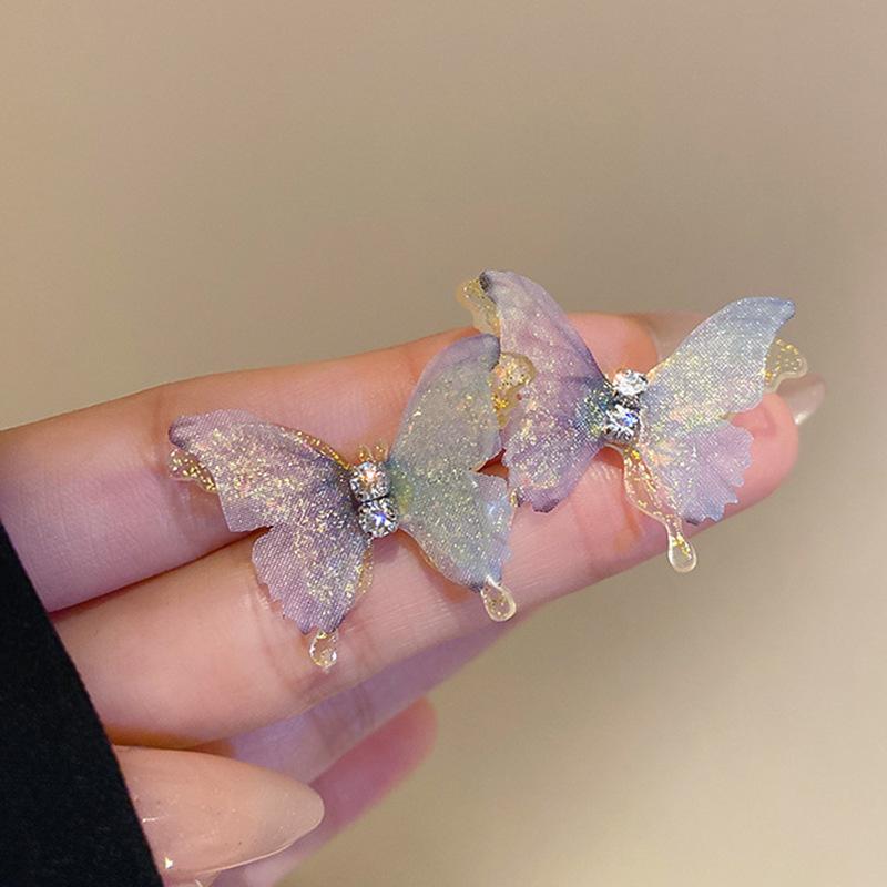 Silver Needle Sweet Flower Butterfly Pearl Tassel Earrings Trend Stud Earrings Temperament Earrings Women