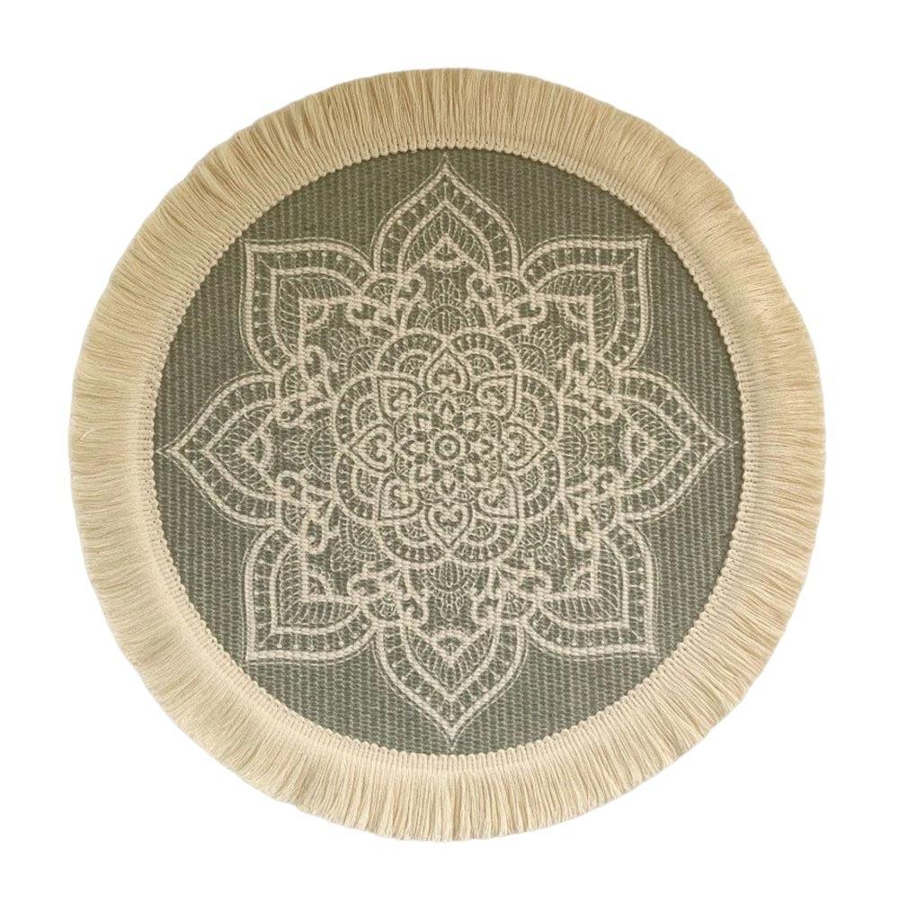 Bohemian Braided Weave Round Woven Placemats Heat Resistant Non-Slip Bohemian Placemat Tassel Jute Placemats Kitchen Table
