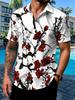 Plus-size Men's Multi-button Short-Sleeve Shirt, Plum Blossom Print Style, Casual Stand-up Collar Short-Sleeve Shirt, Enlarged Ink Wash Plum Blossom