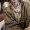 Woman Long Sleeves Solid Color Vintage Casual Tops