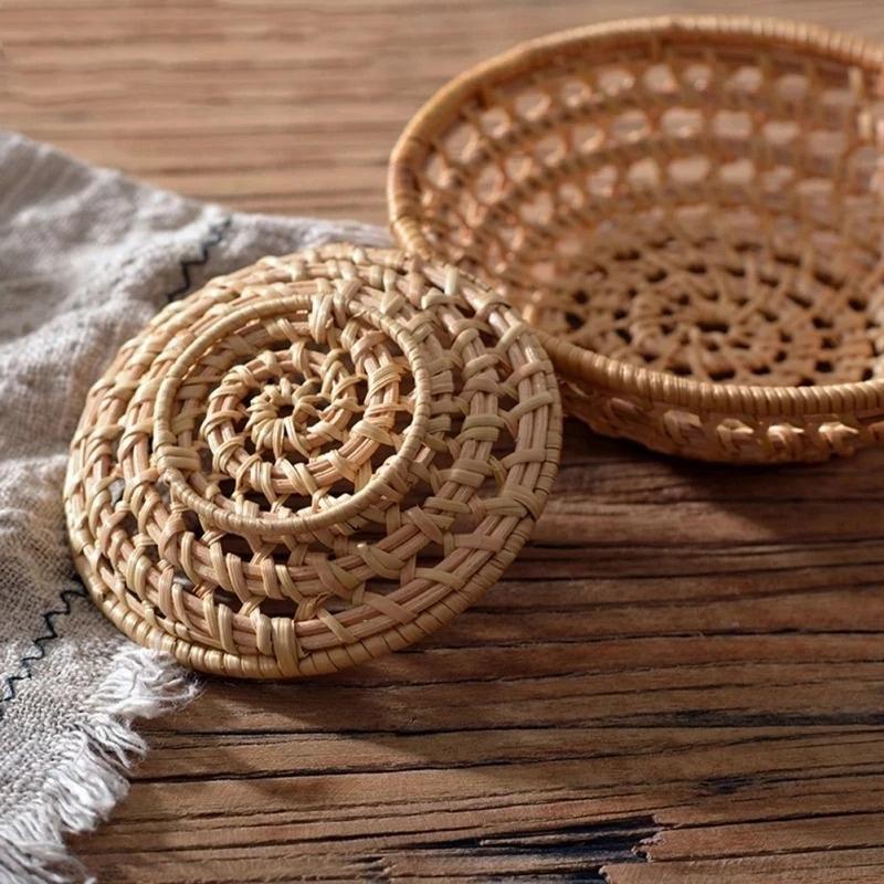 1PC Fruits Vegetable Storage Basket Hand Woven Basket Picnic Basket Handmade Bread Cover Wicker Basket Kitchen Storage