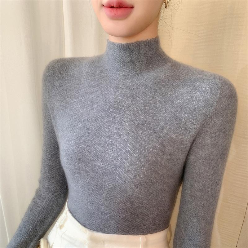 Soft Knit Seamless Women's Sweater, Skin-Friendly, Semi-High Neck, Perfect Base Layer for Autumn/Winter.