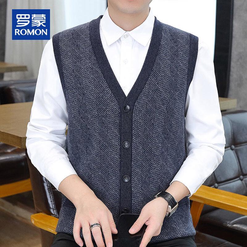 ROMON Herren 100% Reine Wolle V-Ausschnitt Strickweste