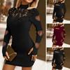 Women Dress Hollow Out Lace Skinny Sheath Solid Color Half-high Collar Elastic