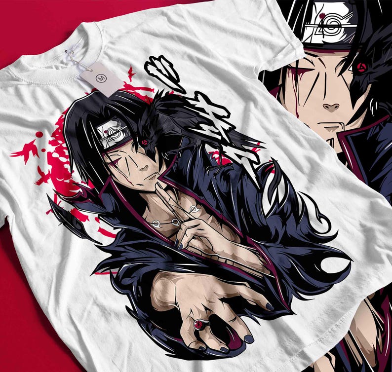 Naruto Itachi Uchiha Kråka & Sharingan T-shirt, Unisex Anime Fan Streetwear Tee, 100% Bomull Avslappnad Kortärmad Topp