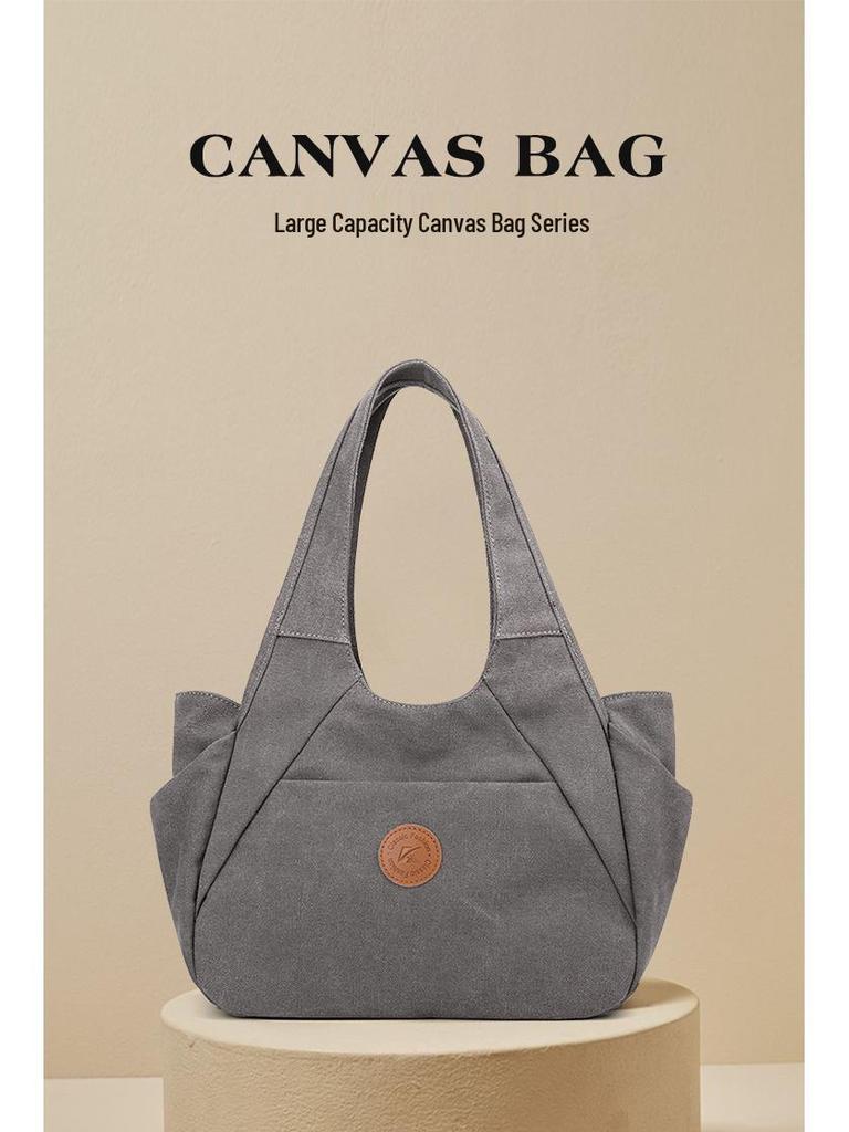 2025 Women's One-Shoulder Bag: Trendy, Versatile Canvas Handbag with Large Capacity, Simple Korean Style, Solid Color.