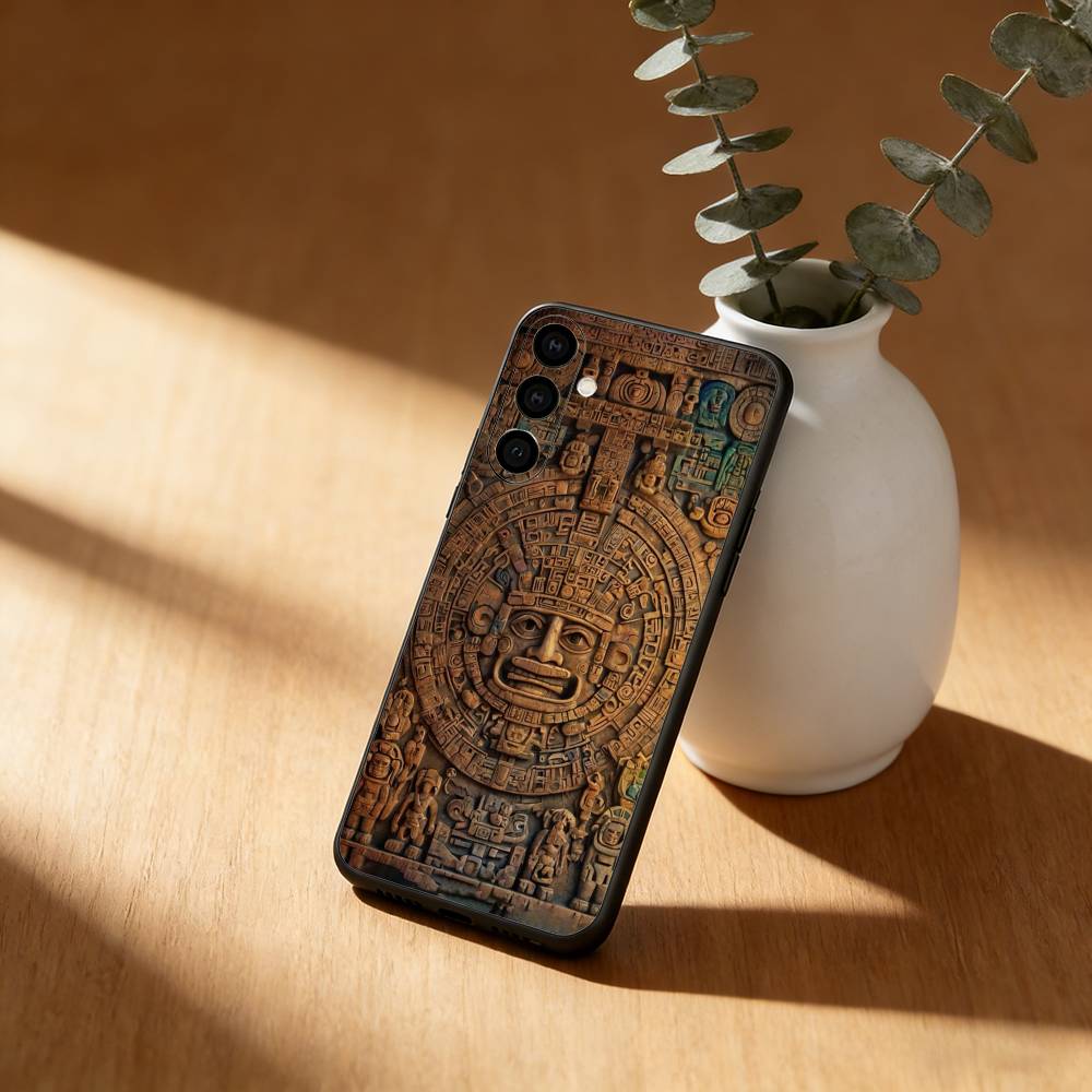 Mayan Aztec Calendar Statue Phone Case For Samsung Galaxy A20,21s,22,31,32,52,53,72,73,80,91 Soft Black Shell