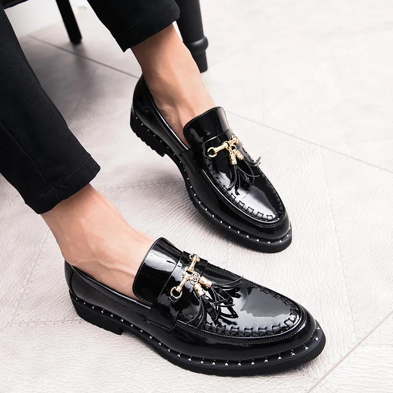 Luxury Red Patent Men Shoes Leather Designer Man Male Tassels Mens Oxford Shoes Fashion Wedding Men Dress Shoes for Men