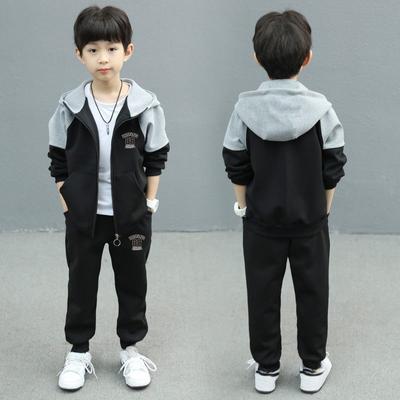 Boys' Casual Sports Two-piece Suit Children's Suits Spring and Autumn Jackets Cardigan Sweaters Hooded Suits