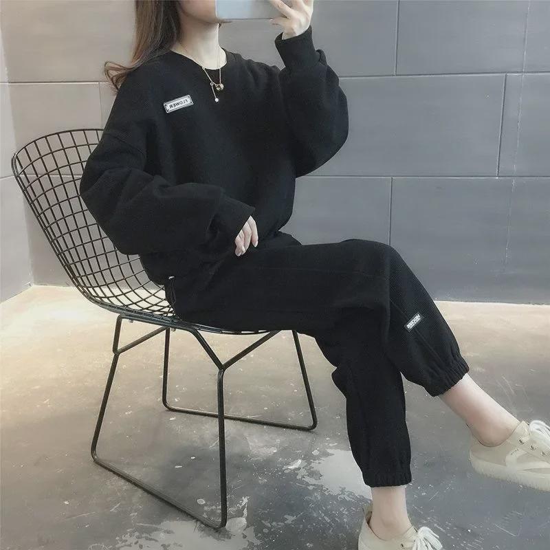 Women's Spring & Autumn 2023 Casual Two-Piece Suit: Fashionable Loose Sweatshirt and Trousers Set