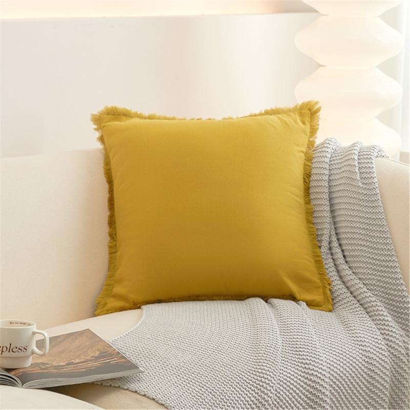 Solid Color Velvets Throw Pillow Case with Tassels Trim Bohemians Style for Living Room Decoration 18x18