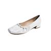 Small leather shoes spring new square head thick heel low heel lazy shoes national style new Chinese shallow mouth single shoes