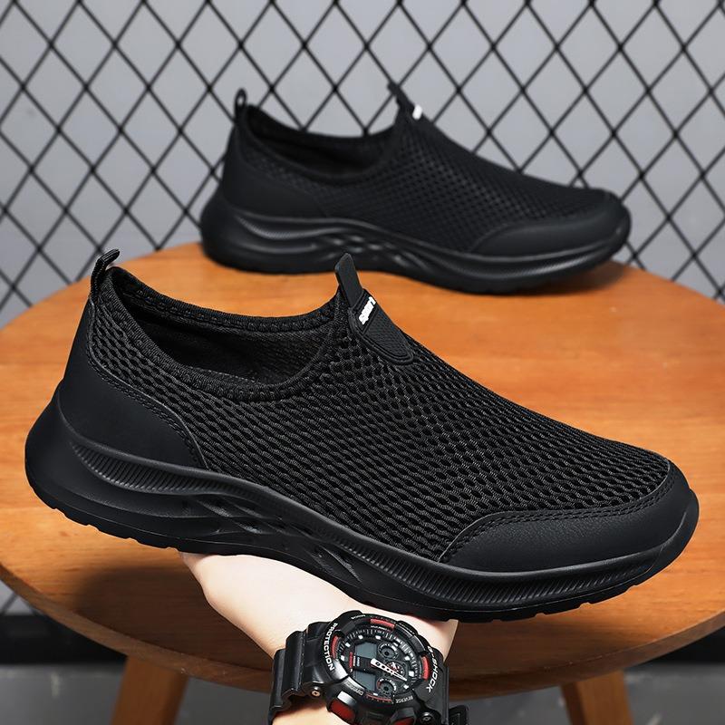 Men's Breathable Mesh Slip-On Casual Shoes, Odor-Resistant Solid Color Versatile Senior Comfort Footwear.