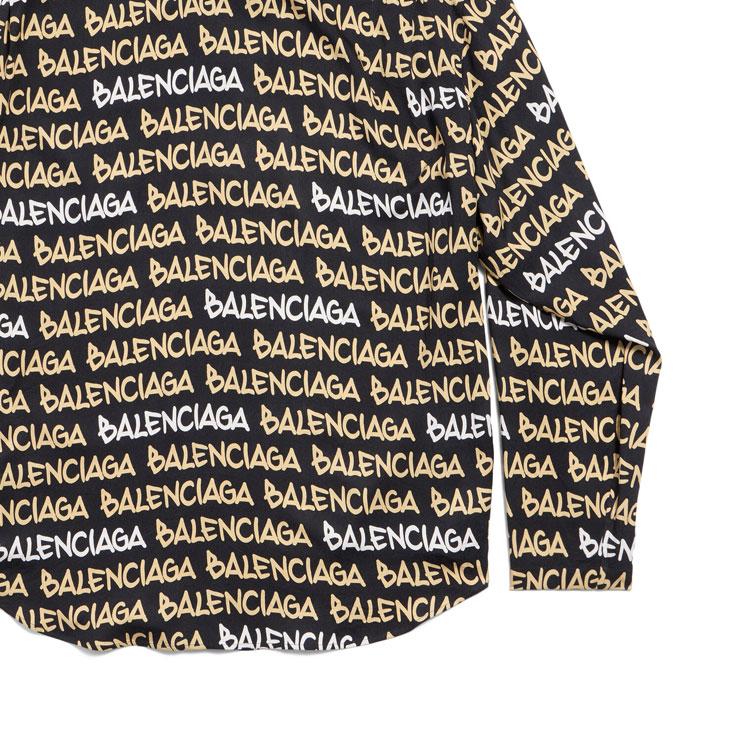 Balenciaga All Over Logo Collared Long Sleeve Shirt 681812TRLJ31094