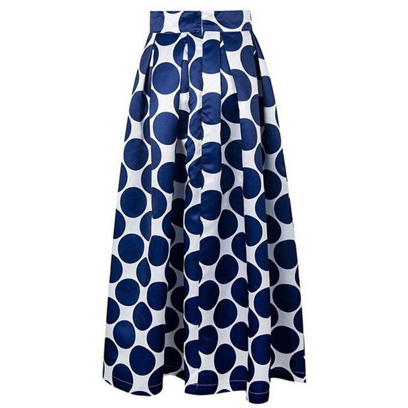 Women Polka Dot Print Casual Party Vintage Rockabilly High Waist Skirt Long Maxi Dress
