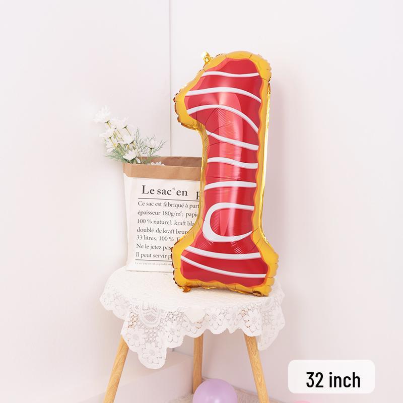 Cartoon Donut Number Balloon for 1st Birthday Party Decorations and Photo Props