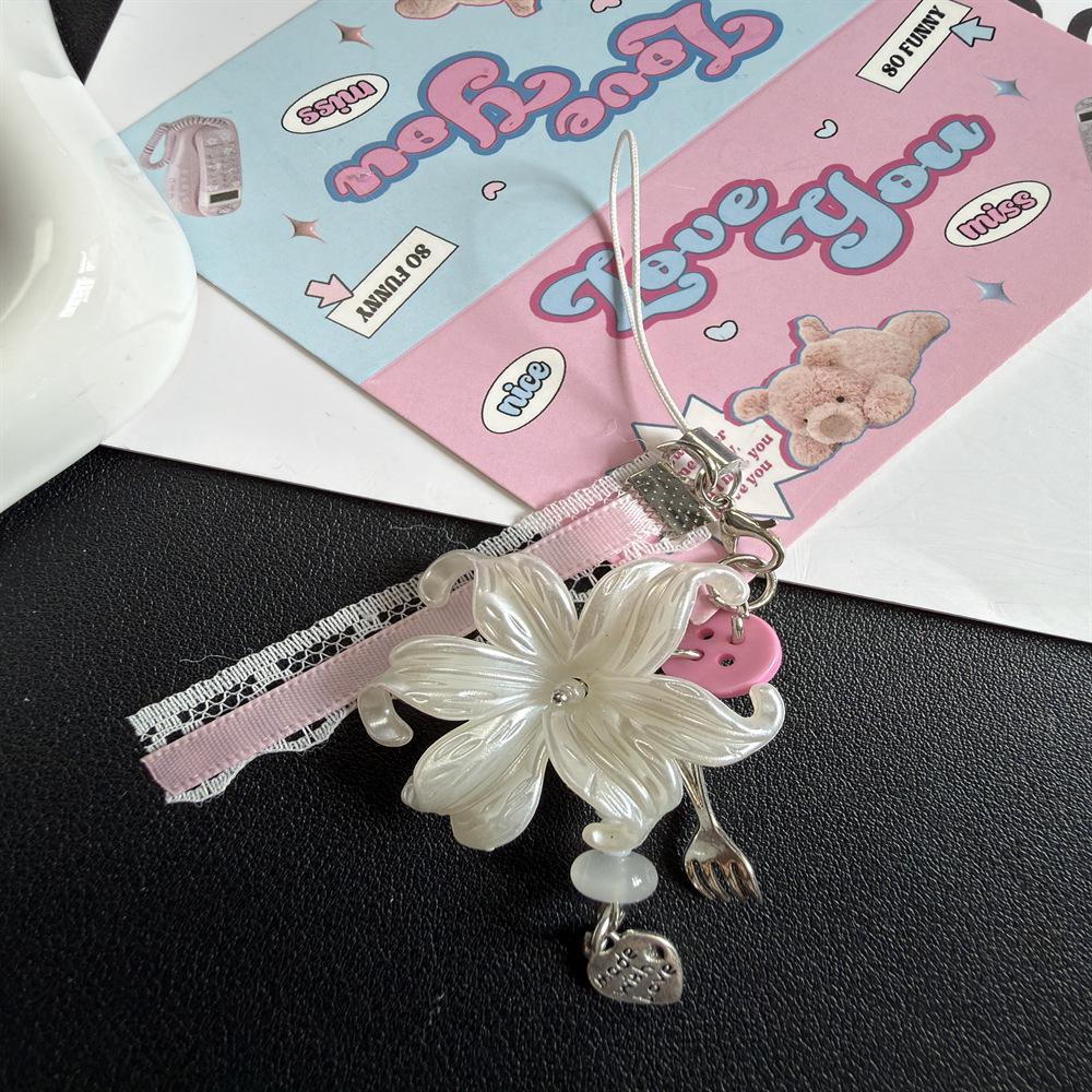 Korean Silver & Colorful Beads Mushroom Pendant Star Ring Keychain Charm
