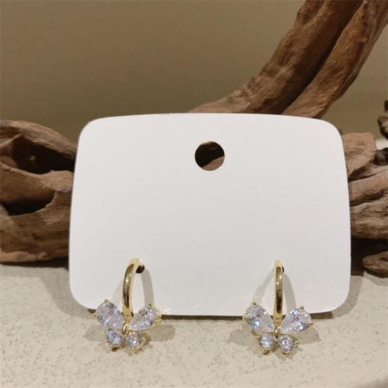 Yousheng 1 Pair Hoop Earrings Shiny Cubic Zirconia Temperament Geometric Electroplating Decorative Gifts Women Butterfly Pendant Earrings Fashion