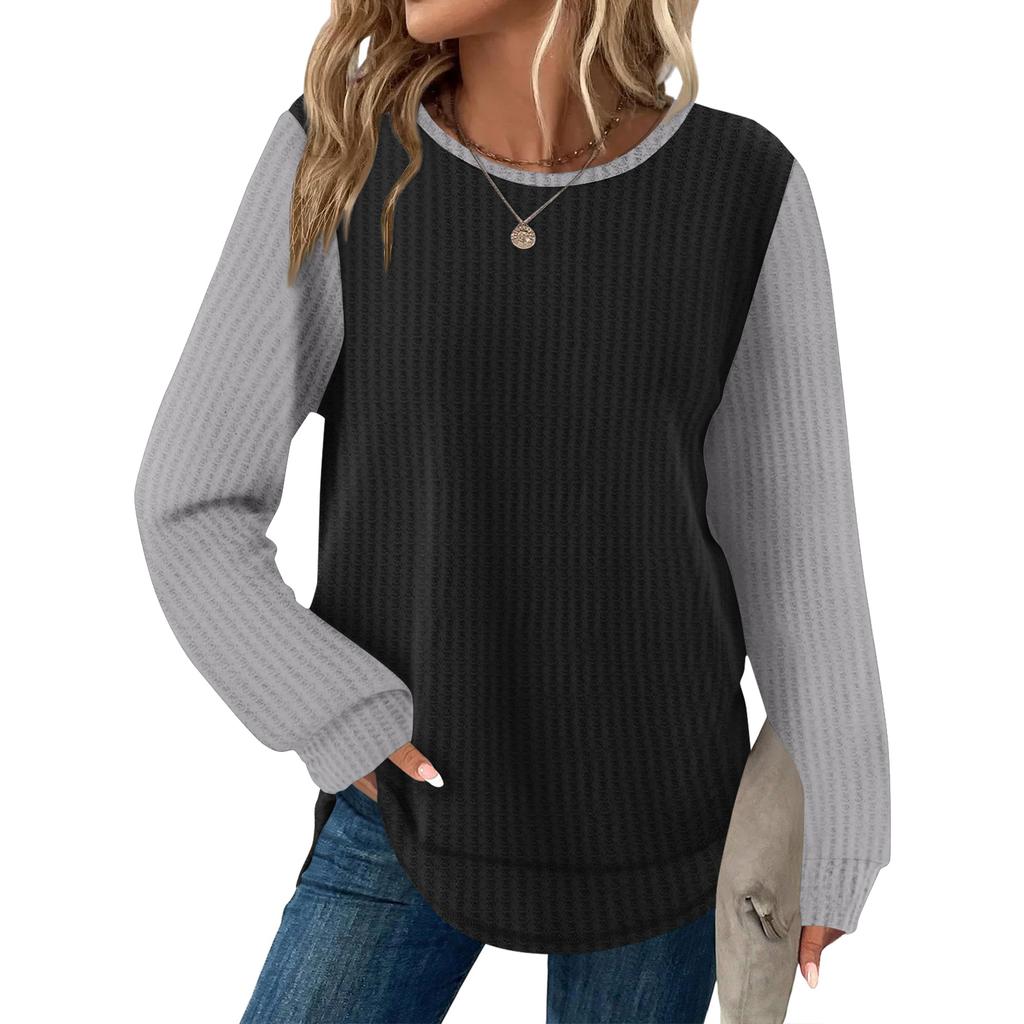 Women's Plaid Print Round Neck Long Sleeve Casual Loose Top