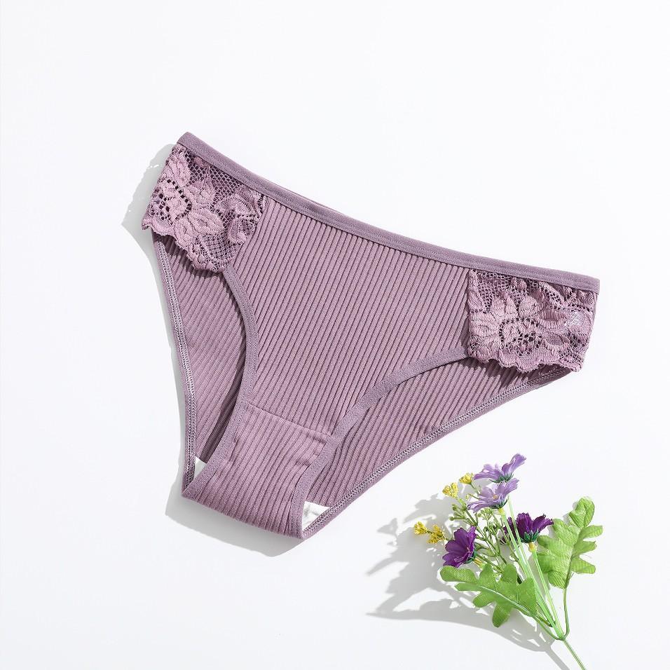 Women's Spring and Summer New Cotton Pure Color Thread Lace Breathable Double Layer Low Waisted Briefs