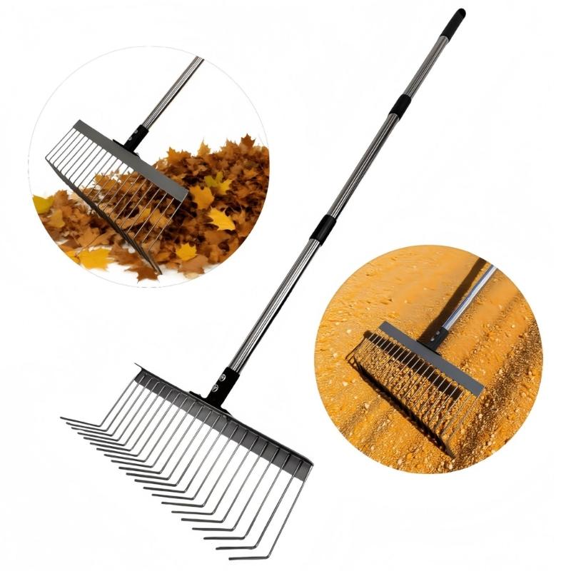 Durability Metal Rakes Ergonomic Grip For Gardening Lawn Maintenance Pet Waste Removal And Hard Debris Collection