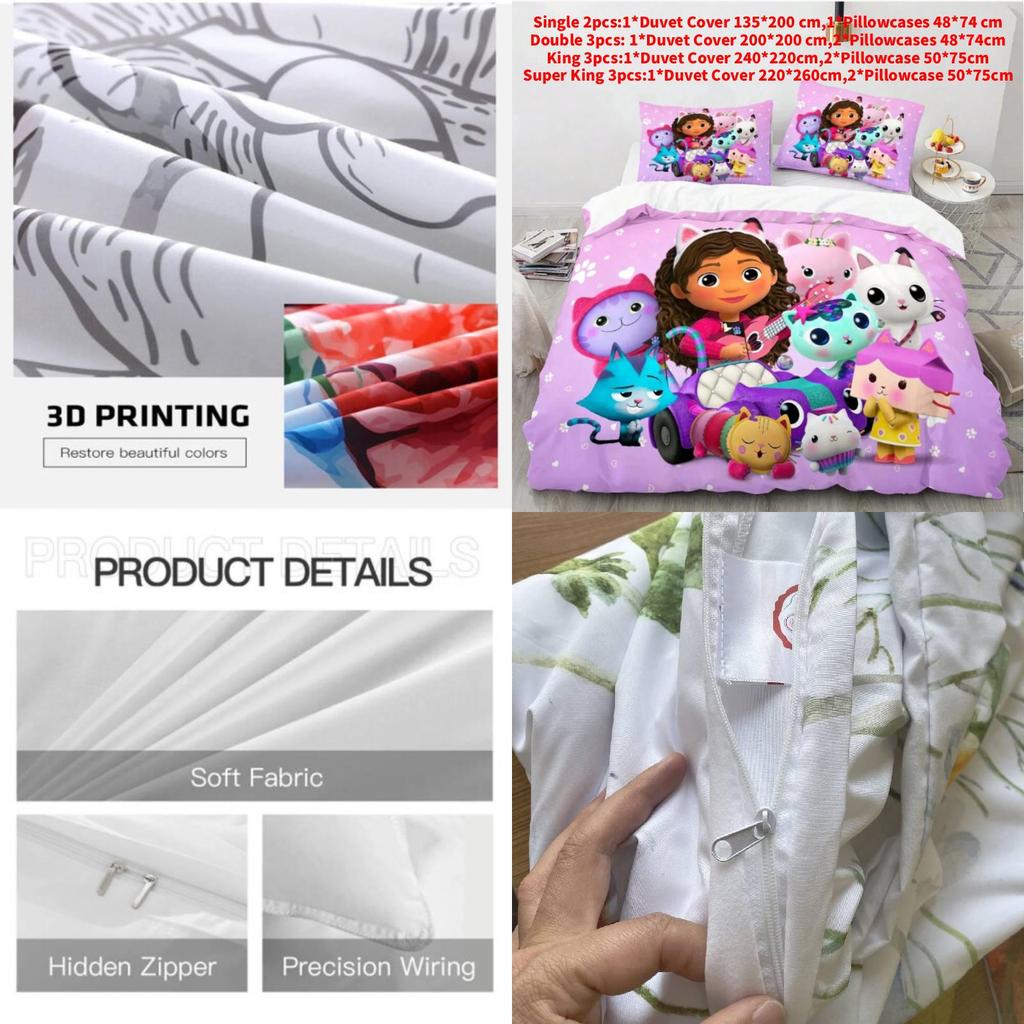 Gabbys Dollhouse 3d Printed Duvet Cover Set For Kids Bedroom Decor