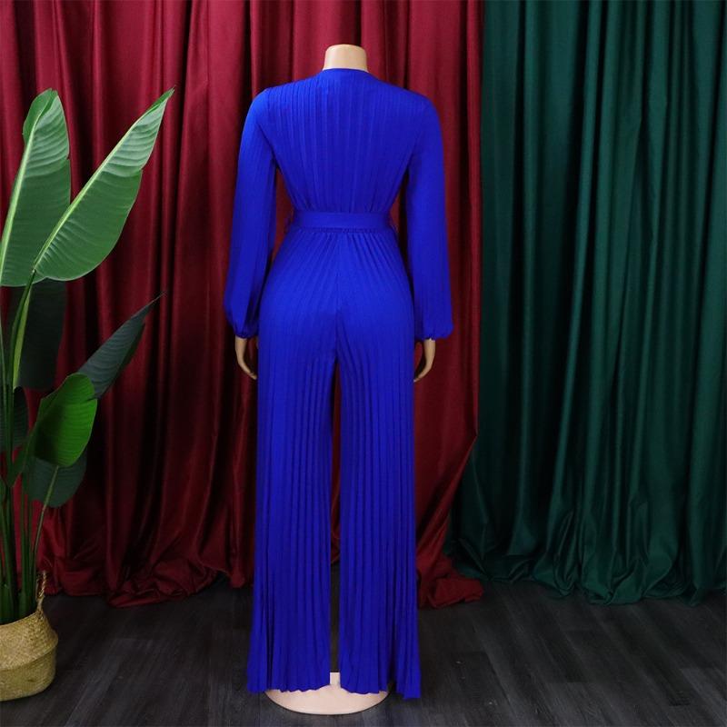 Chic and Comfortable European and American Style V-neck Tie-back Pressed Pleated Plus Size Jumpsuit for Women In Summer